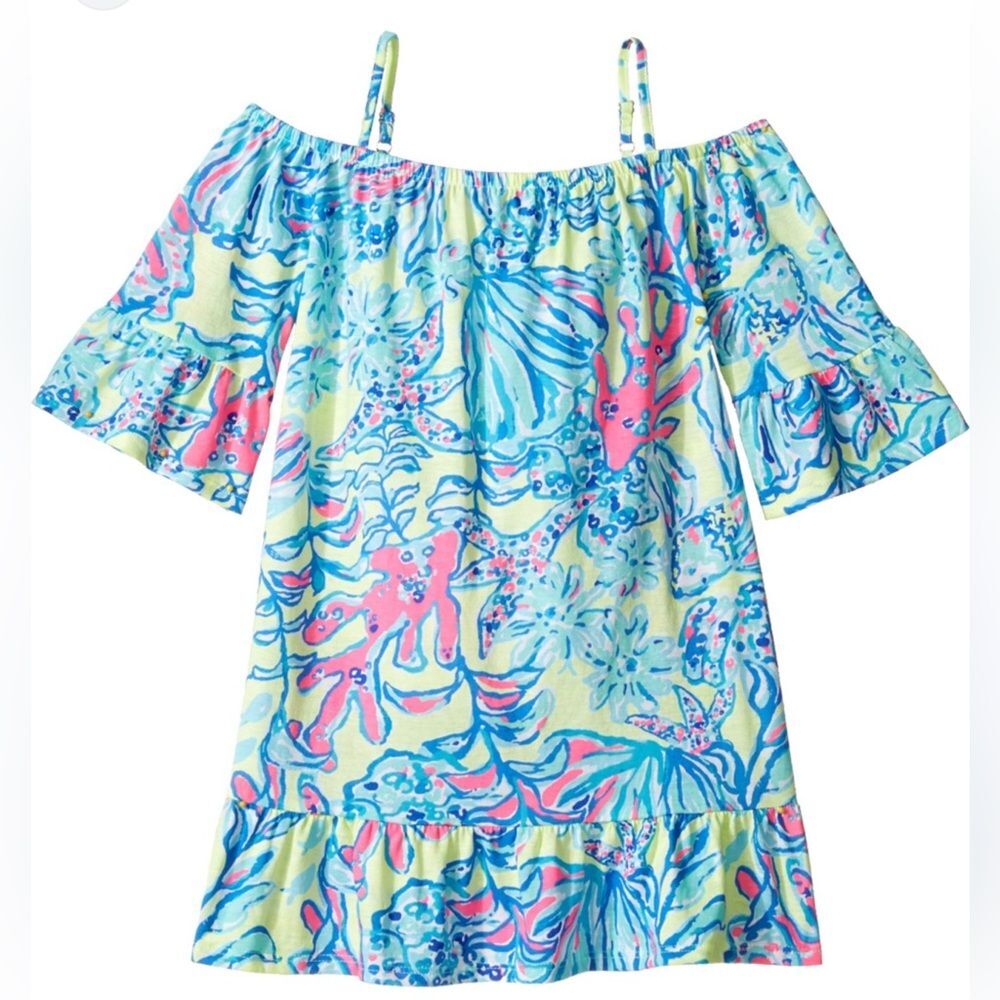 Lilly Pulitzer Kids Jaci Dress XS Ruffle Hem Off Shoulder Spring Preppy Floral